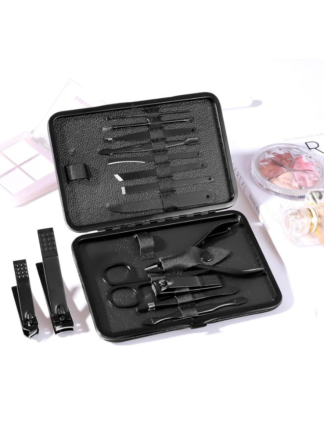 مجموعة مقص أظافر عالية الدقة من الفولاذ المقاوم للصدأ، تتضمن قصافة أظافر، طقم باديكير، مبرد أظافر، مقص أظافر حاد، طقم مانيكير لأظافر اليدين والقدمين مع حقيبة أنيقة محمولة (أسود). - Image 2